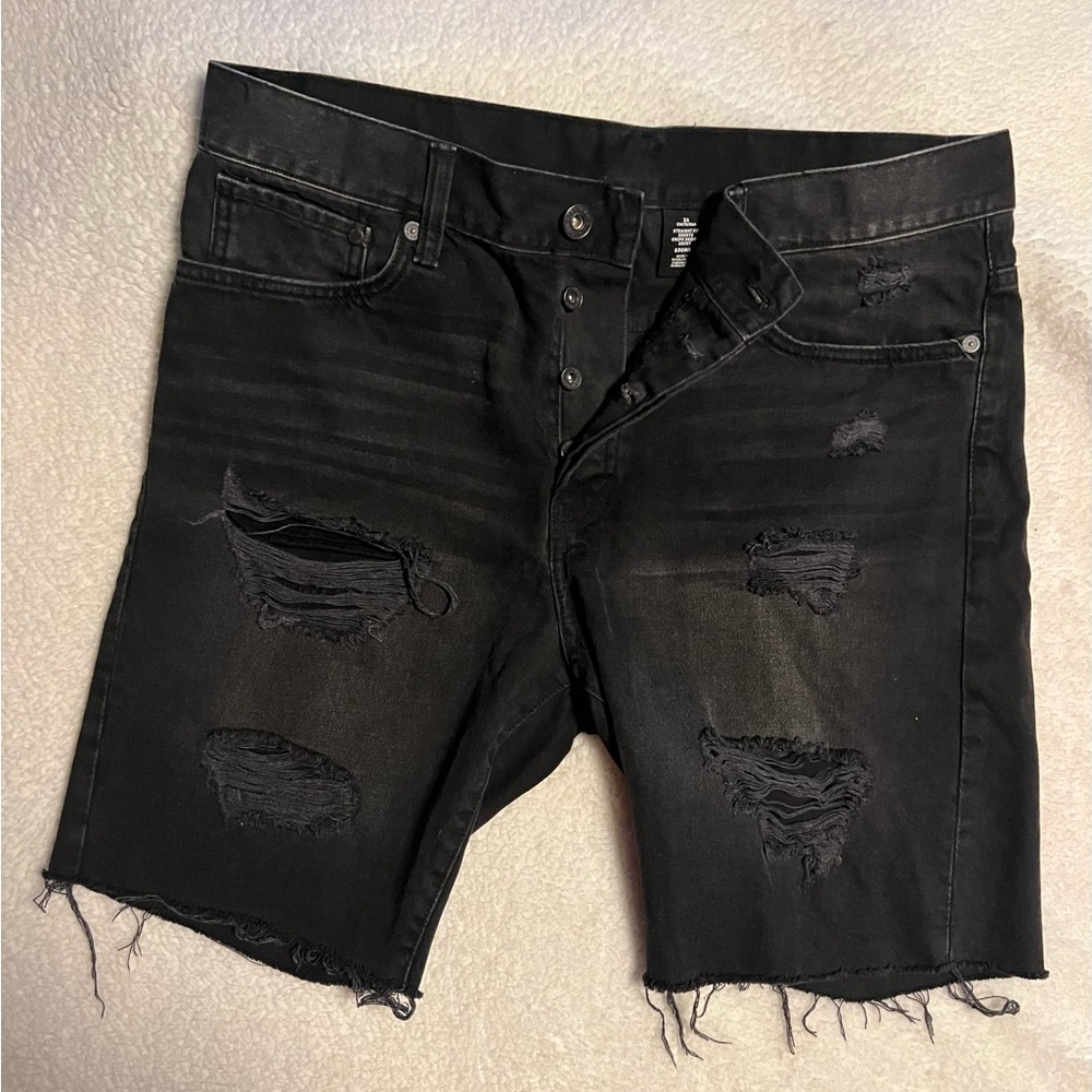 H&M Black Distressed Denim Shorts
